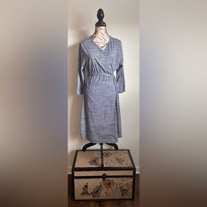 Blue Tweed Wrap Dress with Belt